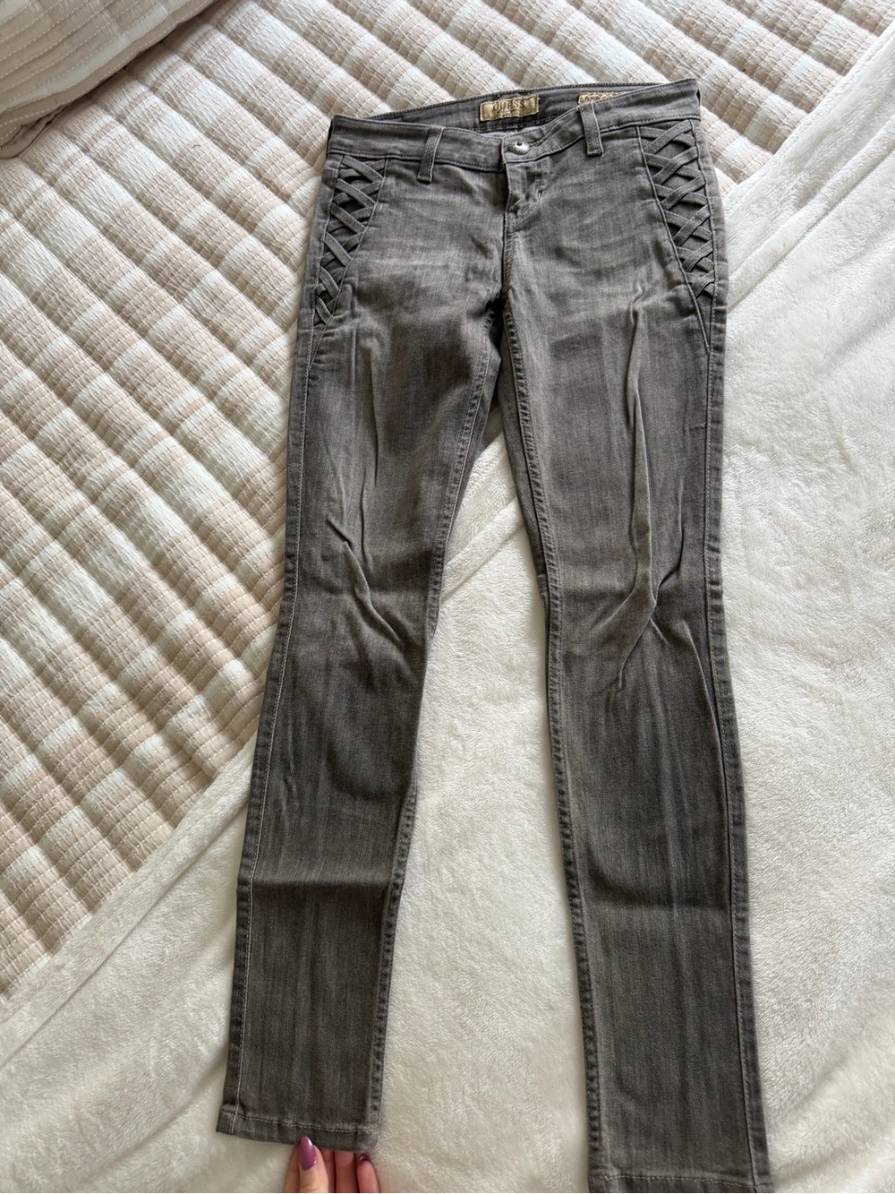GUESS Gray Lace-Up Side Skinny Jeans